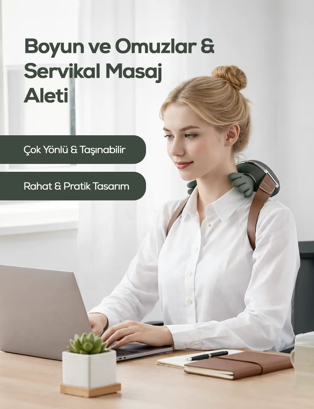 Ofiste taşınabilir masaj cihazı kullanımı